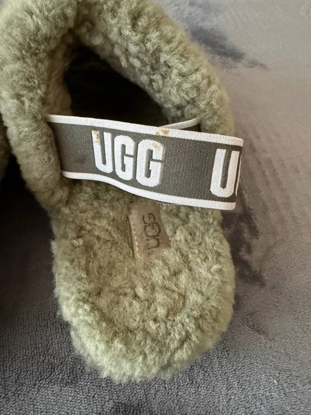 UGG Fluff Yeah Olive Green Cozy Slip On Slide Slippers 1095119 Women's Size 7 - Picture 6 of 7